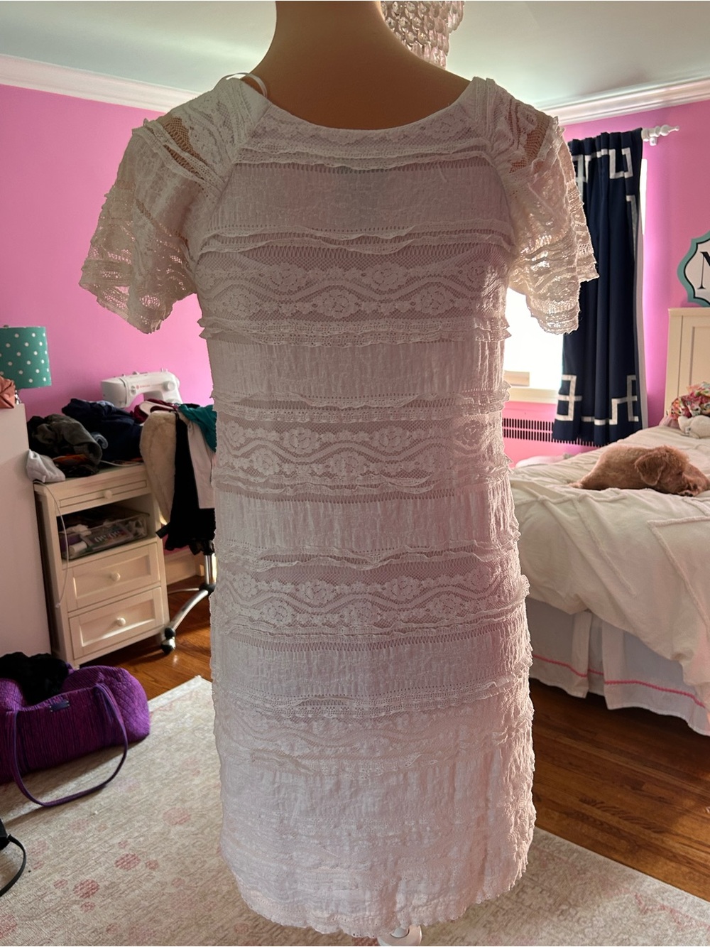 Rabbit Rabbit Rabbit White Lace Short-Sleeve Dress - Picture 3 of 4